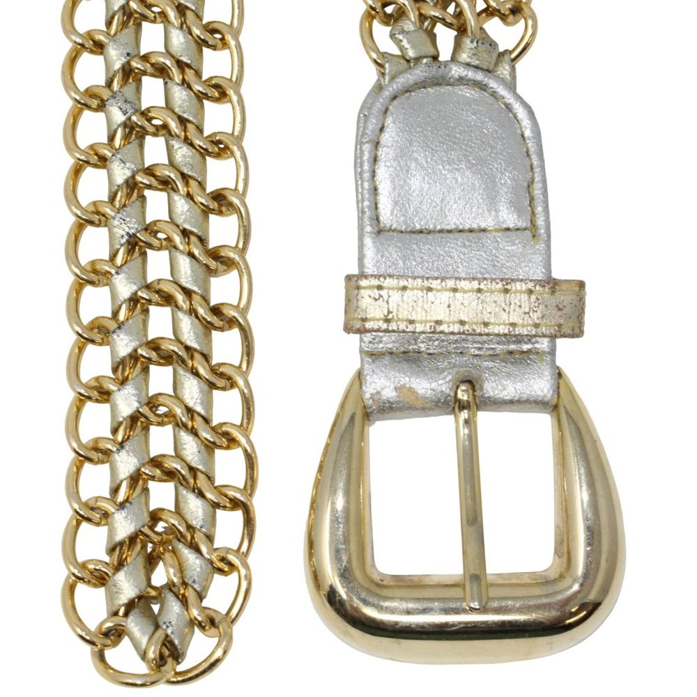 Retro Metallic Gold Silver Woven Mesh Chain Belt Braided Crochet Disco Hip Hop - Picture 2 of 4